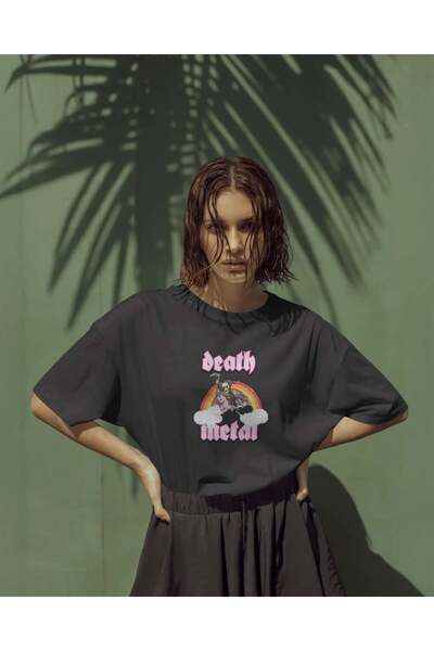 buzagi tasarım ürünleri Death Metal Unisex Oversize Black T-Shirt