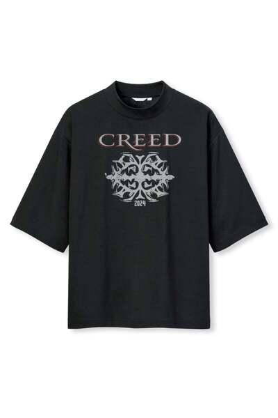 buzagi tasarım ürünleri Creed Digital Print Black T-Shirt