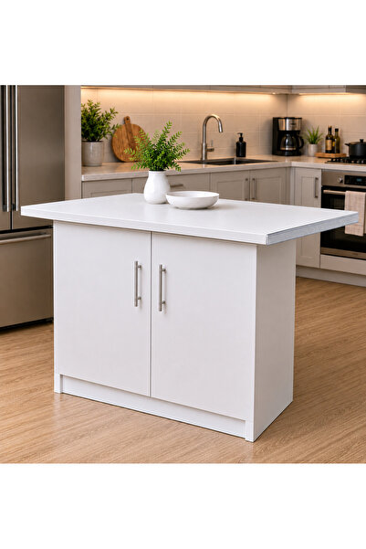 Tdesigno Tork Mutfak 2 Kapaklı Mutfak Adası-Alt Modül 130 cm - Çok Amaçlı Dol...