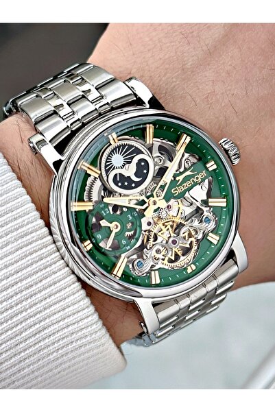 Slazenger Automatic Mechanism Silver-Green Color Steel Band Steel Case Men's ...