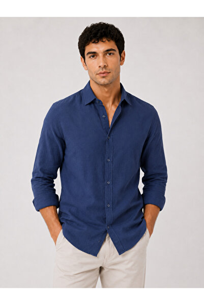 RAFF MAĞAZA Men's Cotton Shirt 60% Cotton 40% Linen Fabric