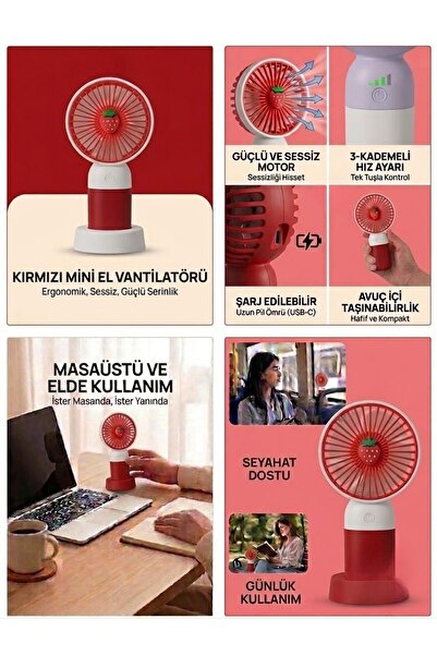 METE MUM SEVİMLİ FİGÜRLÜ ŞARJLI TAŞINABİLİR MİNİ EL VANTİLATÖRÜ MASAÜSTÜ SESS...