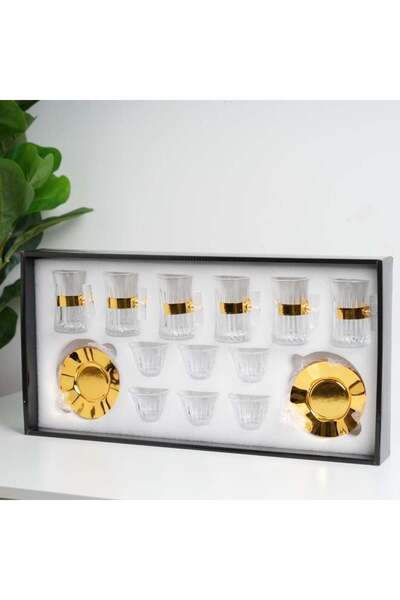 ABAREEK Glass Tea Coffee Cup Set with Gold Touch - 18 Pieces