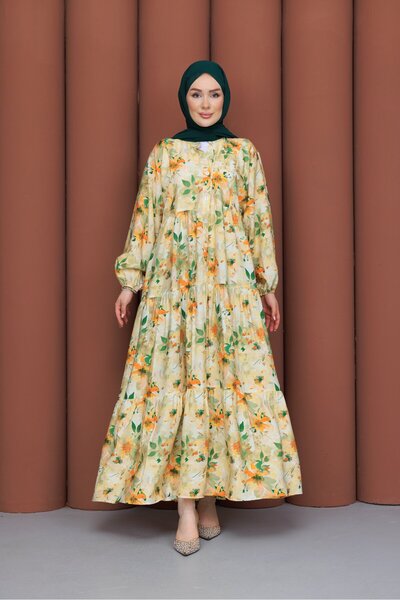 PAVENTİ Modal Dress Leafy Yellow