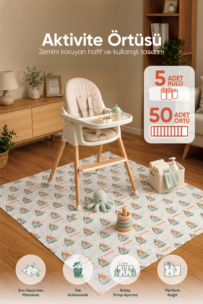 Wumboo 5''li Mama Sandalyesi örtüsü-50 adet Bebek aktivite örtüsü,Kullan At M...