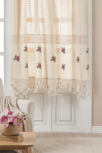 morlina home Serpme Kanaviçeli Dantelli Otantik Pamuklu Dekoratif Salon Mutfa...