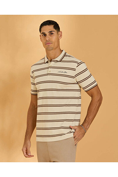 REDTAG Men Cream Stripe Polo T Shirt