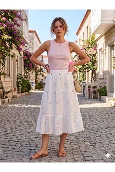 TOPSHOW Midi Length Fluffy Skirt