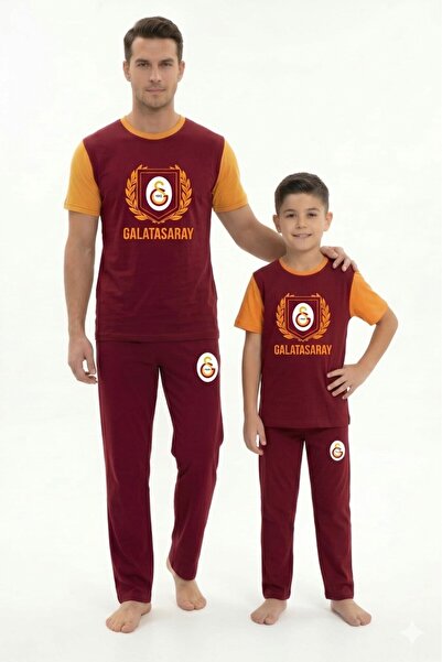 Galatasaray Men's & Children's Short-Sleeved Crew-Neck Pajama Sets Sold Separ...