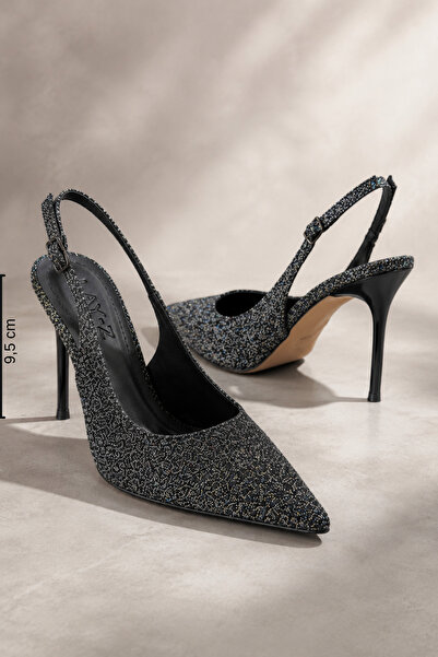 Women Lay-z Rochie de seară neagră cu sclipici pentru femei, cu toc stiletto ...