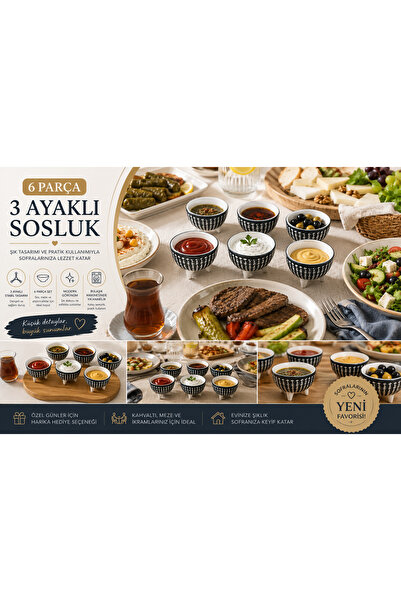 Velorahomee 6-Piece Authentic 3-Legged Sauce Bowl and Presentation Bowl Set -...