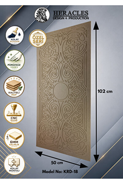 HRC Dizayn (KRD-18) 3D Görünümlü MDF Dekoratif Duvar Paneli 102x50 cm 6 mm CN...