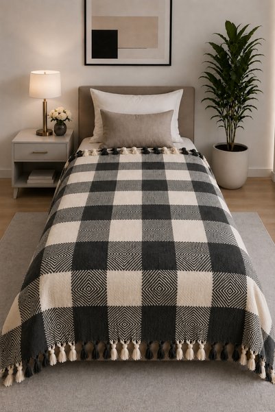 XVA Viona Single Pike |   Tasseled |   Bedspread |   Square Patterned |   170X210 cm