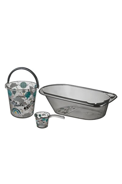 HollyMall Panda Desenli 3'lü Banyo Seti Küvet + Banyo Kovası + Maşrapa Baby Plus