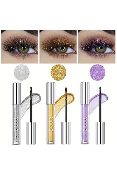DİĞER418 Simli Kirpik Maskarası Renkli Glitter Maskara Gümüş Altın Mor Parlak...