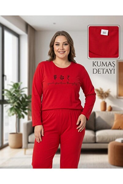 sleeproom Red Plus Size Floral Patterned Pajama Set