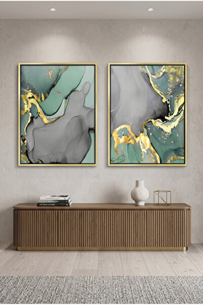Jasmine Art Gilded Sage Set of 2 Abstract Wall Art | Framed Canvas Print with...