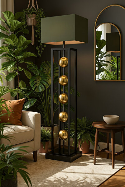 VENÜS NOVA VENÜS GACRUX | MODERN SİYAH&GOLD METAL LAMBADER | HAKİ KUMAŞ BAŞLI...
