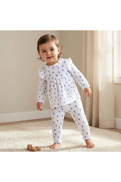 Juniors Cotton Peter Pan Collar Long Sleeves Pyjama Set with Floral Print