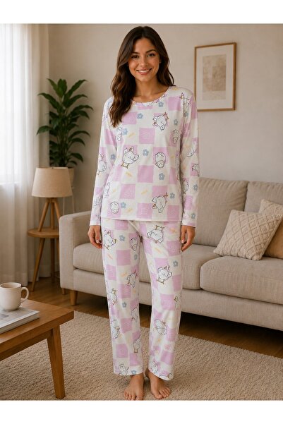 BALİS PİJAMA Women's Patterned Long Sleeve Pajama Set Cotton Comfortable Over...