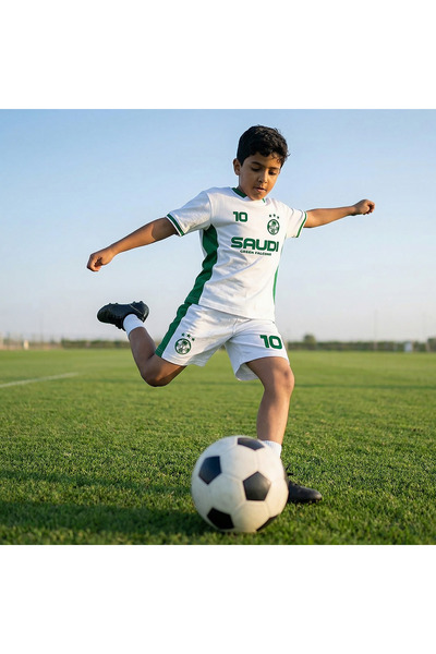 Juniors طقم تي شيرت بأكمام قصيرة وياقة دائرية مع شورت مزين بطباعة المملكة الع...