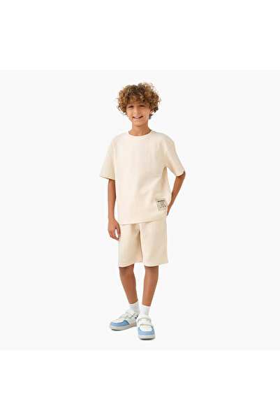 Juniors Crew Neck Short Sleeve T-shirt and Shorts Set with Drawstring Closure