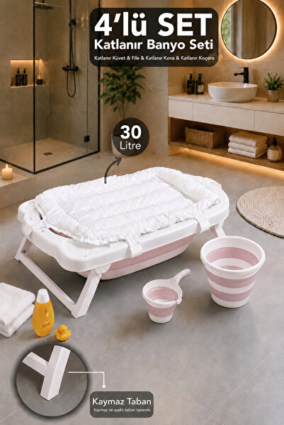 Meleni Baby 4'lü Lüks Akordiyon Bebek Banyo Seti - Kaymaz Taban Bebek Küveti ...