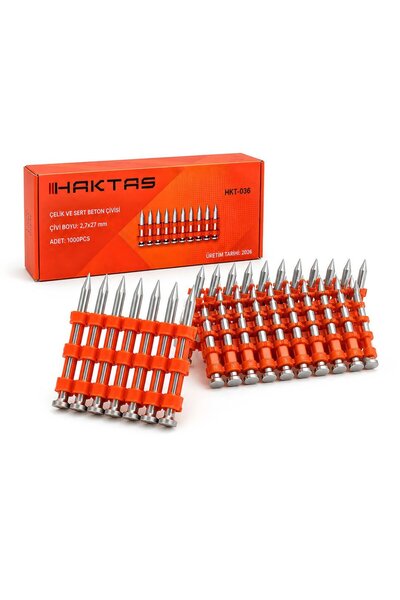 haktaş HKT036 1000 Adet 2,7x27 mm Çelik ve Sert Beton Çivisi Gazlı Çivi Taban...