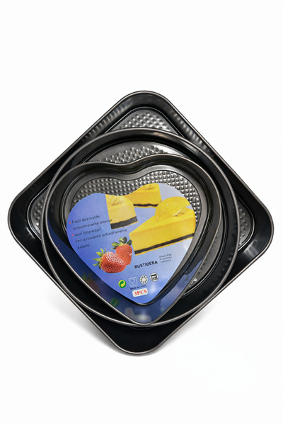wei Set 3 Tăvi/Forme pentru Copt cu Bază Detașabilă – Rotundă, Inimă și Pătrată