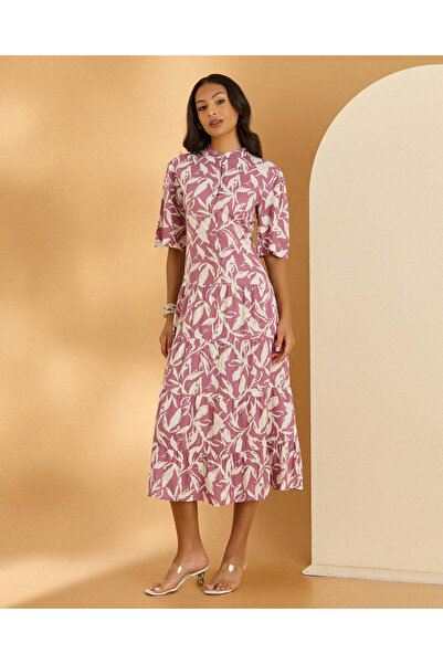 REDTAG Women Pink and White And Printed Midi Dress