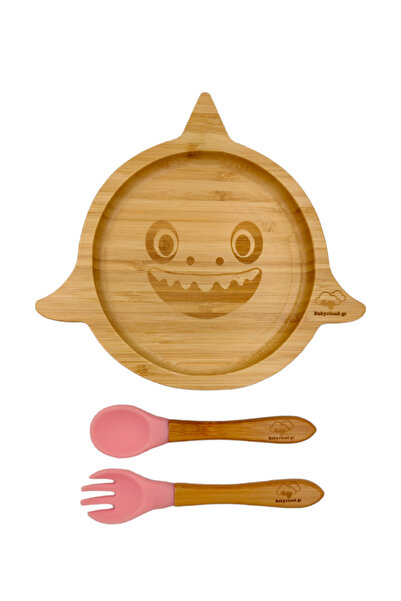 Baby Cloud Σετ Φαγητού "Shark" από Bamboo - Ροζ