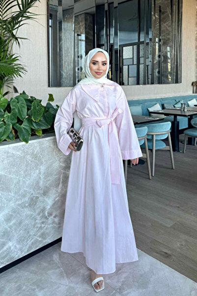 İmajButik فستان من قماش البوبلين بتفاصيل ياقة وردية