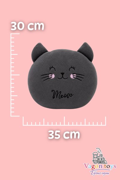 vagontoys Cute Gray Cat Plush Pillow Soft Decorative Cat Cushion - 35X30 cm