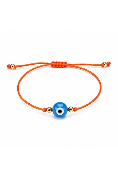 maycollection Blue Evil Eye Glass Bead Orange String Bracelet