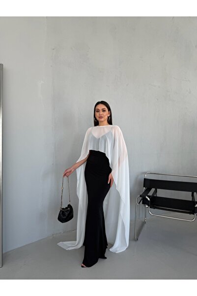 Serica Moda White Tulle Cape Strap Long Dress