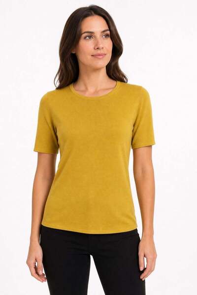 Desen Triko Women's Crew Neck Short Sleeve Basic Wool Blouse K.Bal