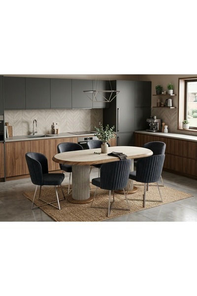 ÜNALMIŞ SALON MASASI YEMEK ODASI TAKIMI 95X185 6 KİŞİLİK SANDALYE YEMEK MASA ...