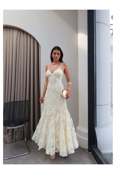 ESRAHELVACI Strappy Floral Embossed Long Dress