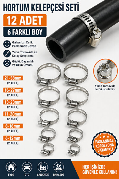 Binbirreyon 12 komada stezaljki za crevsa, set 6-38mm, 6 veličina AE118