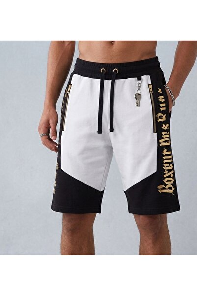 BeHill Be Hill Siyah-Beyaz Gold Baskılı Sweat Şort