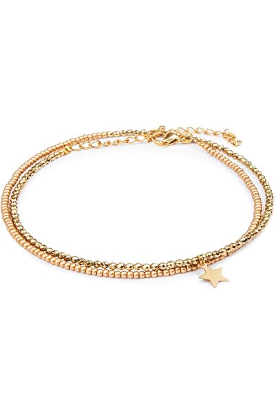 MINZA Star Pendant Women's Anklet, 18K Gold, Beaded Chain Anklet, with Czech ...