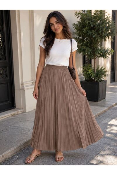 THEBEK تنورة نسائية مطوية بمظهر جلدي - مقاسات 36/38/40/42/44