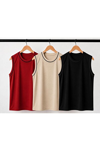 Kuraff Giyim Men's Daily Comfort Sleeveless (3-Piece) Battal Basic T-Shirt