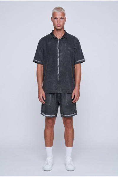 Respire Men's Washable Oversize Shirt Shorts Set Black