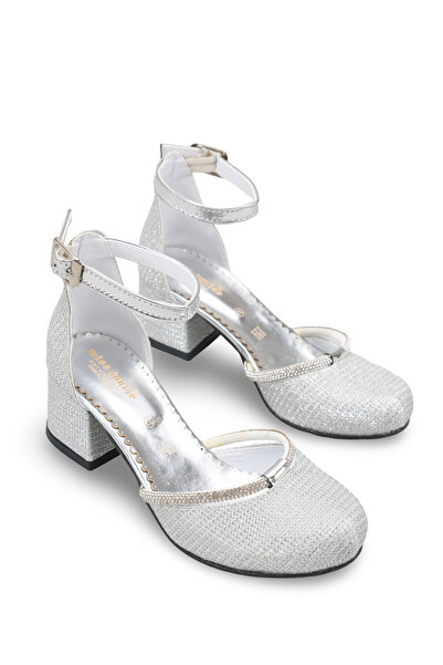 Miss Junior Silver Glittering Stone Girls' Heeled Shoes Evening Dress Wedding...