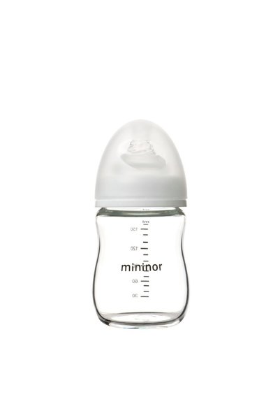 Mininor - زجاجة رضاعة زجاجية مضادة للمغص للأطفال، 0 أشهر فما فوق - 160 مل