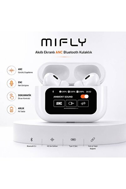 miFly Smart Screen Pro ANC ENC Akıllı Ekranlı Bluetooth Kulaklık Dokunmatik Ş...
