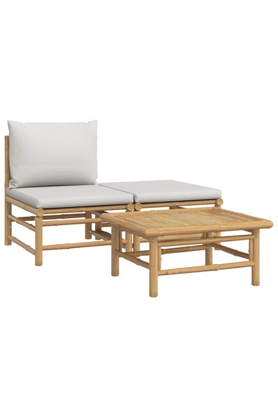 vidaxl Set mobilier de grădină cu perne gri deschis, 3 piese, bambus