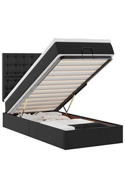vidaxl Pat otoman cu saltea, Negru, 80 x 200 cm, Piele ecologică