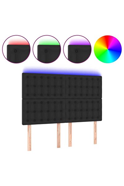 vidaxl Tăblie de pat cu LED, negru, 144x5x118/128 cm, piele ecologică